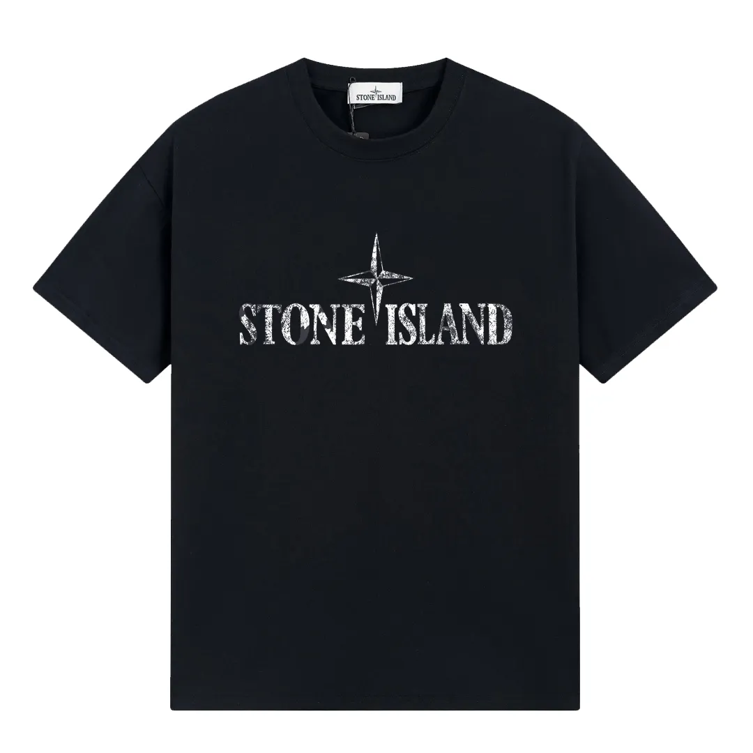 W603#P110💰 2025🆕 Stone lsland/Stone Island distressed logo printed short-sleeved T-shirt ⚠️[Original creation with high control of details] -Made of 260g combed cotton double yarn, soft and comfortable to the touch, sweat-absorbent and breathable. -Simple basic and versatile style, original single quality, the first choice for couples. -Made by a large factory, four needles and five threads on the shoulder, neat alignment, high quality workmanship. -Same style for men and women. Very versatile, one piece for everyone, details are clearly visible. Color: black and white, white, size: M L